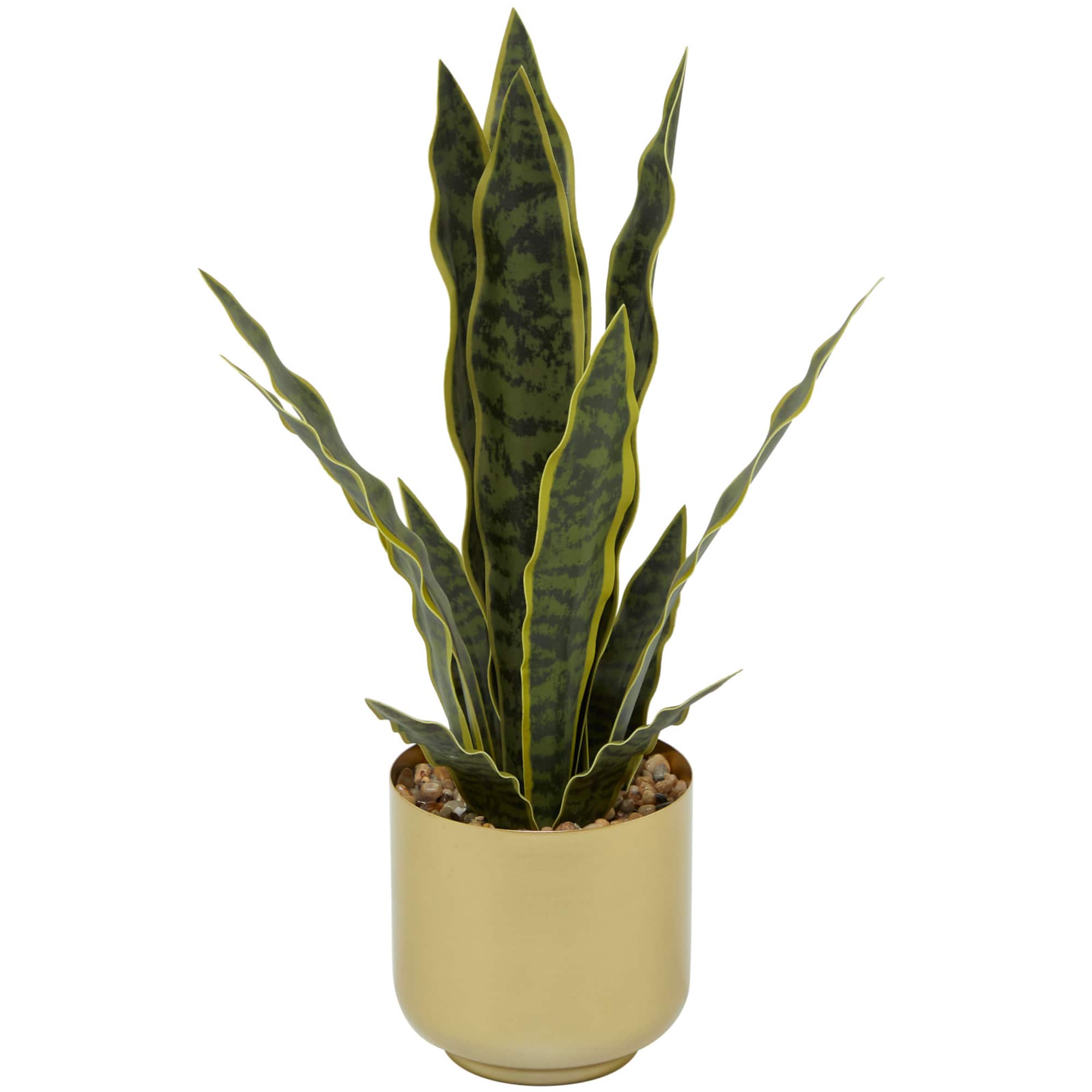 20" Green Snake Faux Foliage Artificial Plant with Gold Porcelain Pot